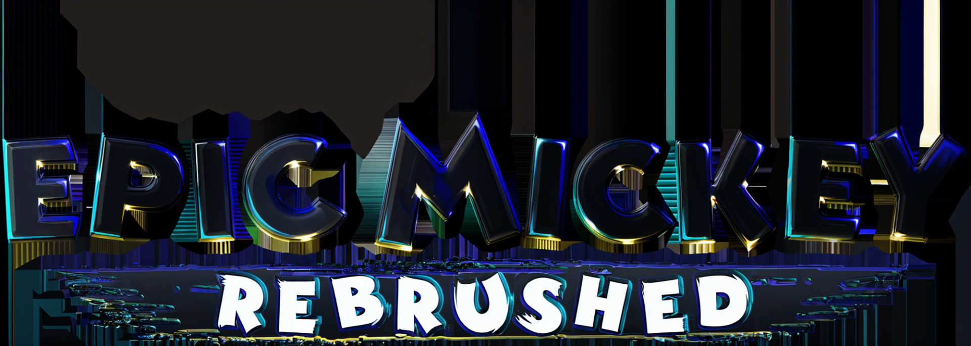 HD PC desktop wallpaper featuring the logo of the video game Disney Epic Mickey: Rebrushed with vibrant, metallic lettering on a dark background.