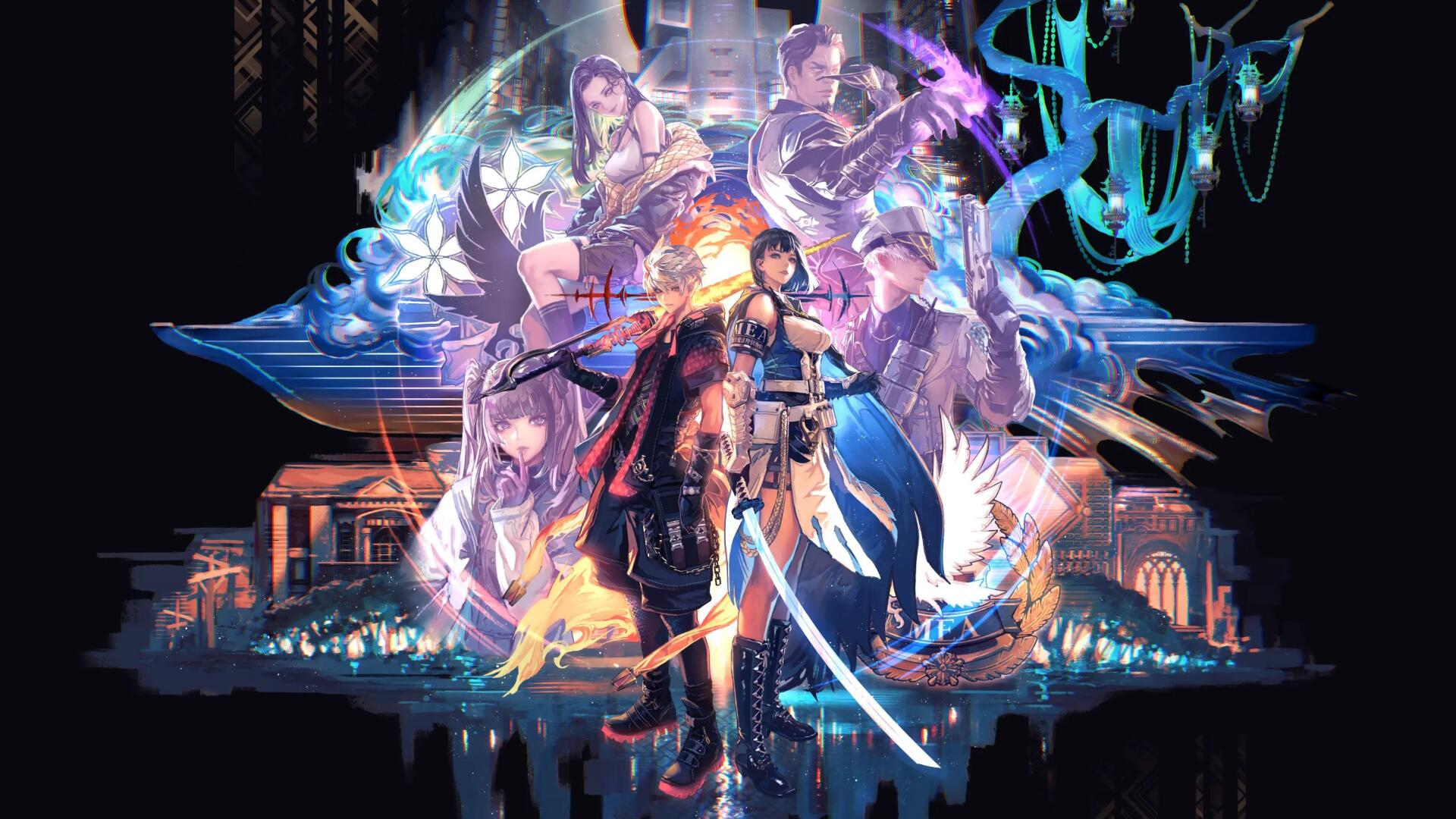 A dynamic HD wallpaper from the video game Reynatis, featuring vibrant characters and action-packed scenes, set against a captivating colorful background.