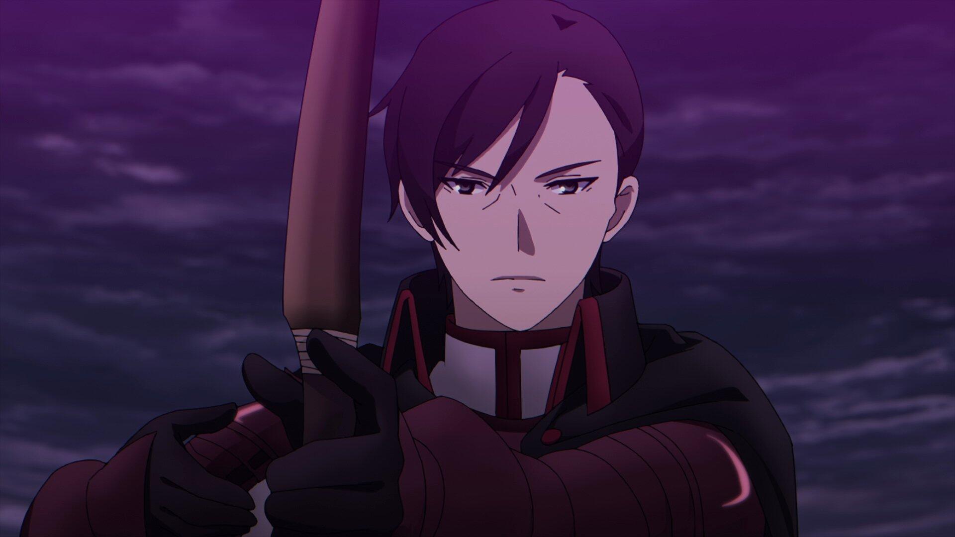 Anime HD wallpaper from The Strongest Magician in the Demon Lord's Army was a Human, featuring a determined character wielding a weapon against a dark, stormy backdrop.