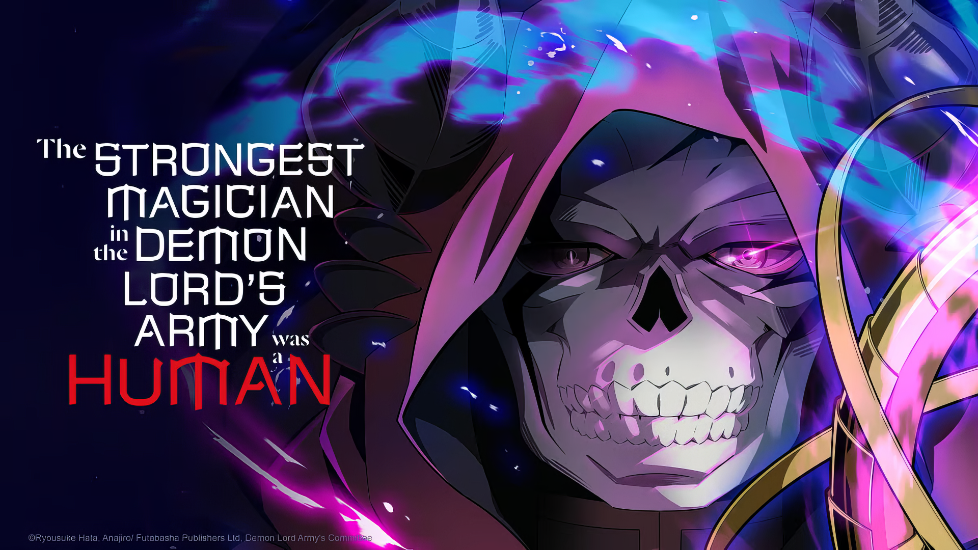A striking HD wallpaper featuring artwork from The Strongest Magician in the Demon Lord's Army was a Human, showcasing a mysterious character with a skull face and vibrant colors.