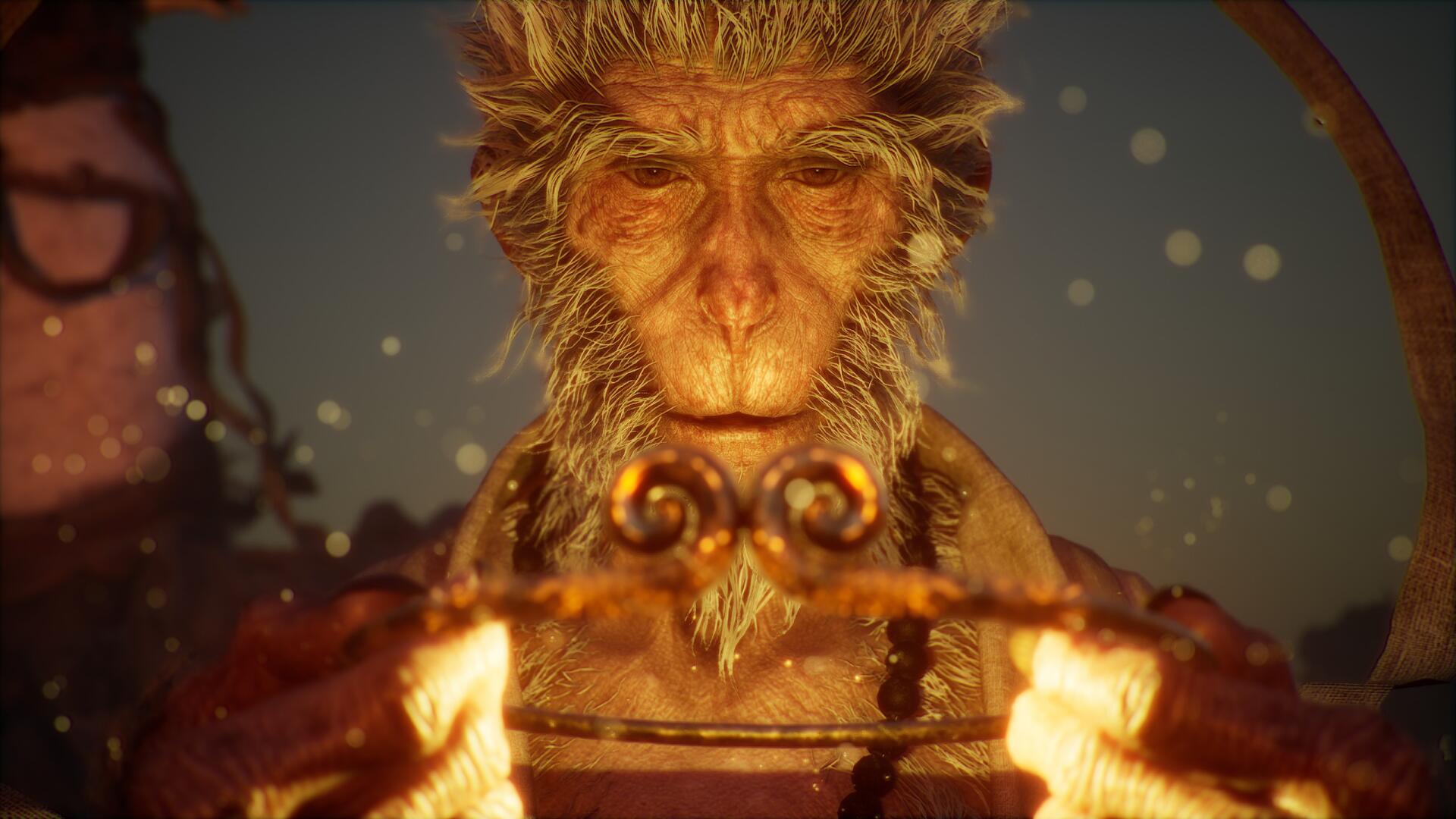 A striking HD wallpaper featuring Sun Wukong from the video game Black Myth: Wukong, showcasing the character's detailed features and dynamic pose against a vibrant background.