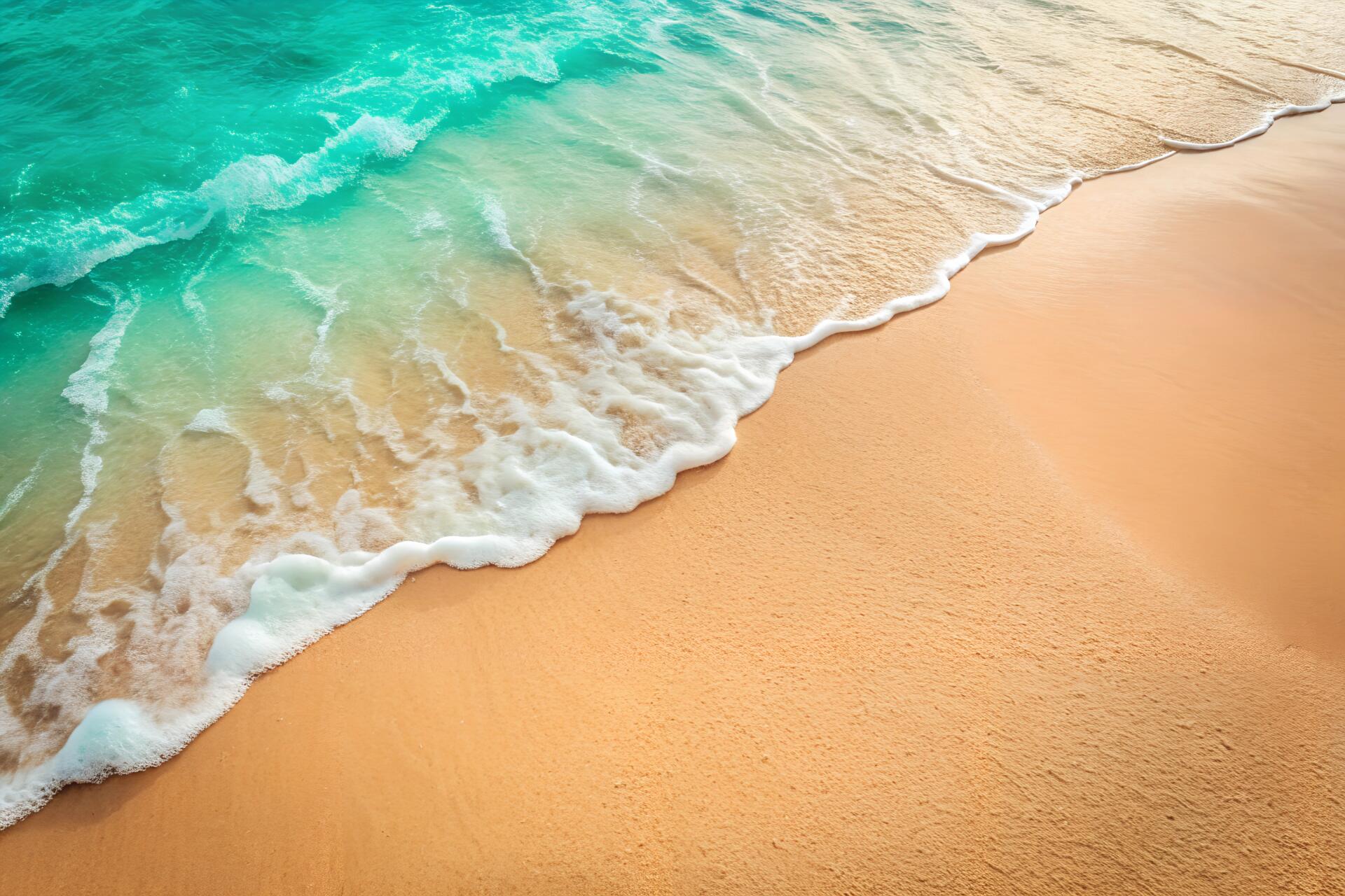 Sandy beige left, seafoam green right, divided by a gentle wave, sea by soheltanwar