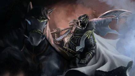 HD desktop wallpaper featuring Il Capitano from Genshin Impact, portrayed on horseback with a dramatic, mystical background, showcasing his armor and imposing presence.