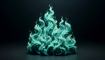 A captivating illustration of swirling teal flames against a dark background, creating a striking visual for a 4K Ultra HD PC desktop wallpaper and background.