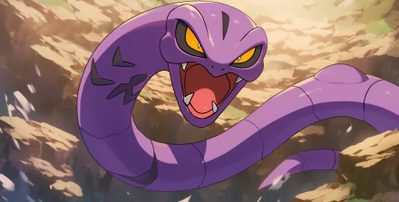 A vibrant HD wallpaper featuring Arbok, the purple snake Pokémon, showcasing its striking yellow eyes and fierce expression against a natural backdrop.