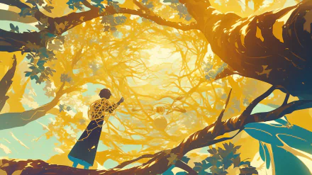 A serene magical forest scene, vibrant and enchanting, designed as an HD desktop wallpaper that brings a sense of wonder and tranquility to your background.