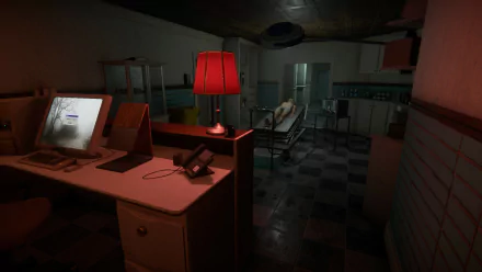 HD desktop wallpaper from the video game The Mortuary Assistant, featuring a dark and atmospheric background designed to enhance the gaming experience.