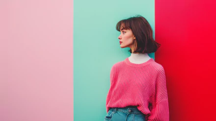 A stylish preppy woman featured in a vibrant HD wallpaper, creating an engaging and energetic backdrop for desktop use.