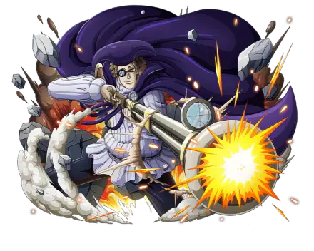 High-definition desktop wallpaper featuring Van Augur from One Piece, dramatically posed with a large rifle amidst explosive action and dynamic effects.