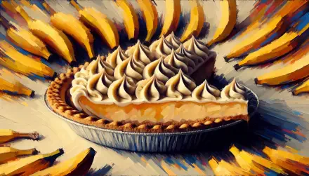 A colorful HD desktop wallpaper featuring a delicious banana cream pie with luscious swirls of cream, surrounded by vibrant bananas. A tempting visual treat for your background.