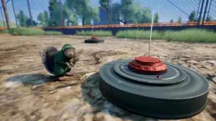 HD desktop wallpaper featuring a dynamic scene from the video game Squirrel with a Gun, showcasing an adventurous squirrel in action.