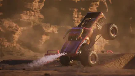 HD desktop wallpaper featuring scenes from the Monster Jam Showdown video game, showcasing vibrant colors and thrilling monster truck action for an exciting backdrop.