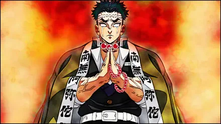 A vibrant 4K Ultra HD wallpaper featuring Gyomei Himejima from the anime Demon Slayer: Kimetsu no Yaiba, showcasing his powerful and dynamic presence in stunning detail.