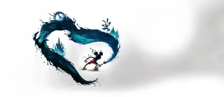 A vibrant HD wallpaper featuring characters from Disney's Epic Mickey: Rebrushed, showcasing Mickey Mouse creating a colorful wave of paint against a whimsical backdrop.