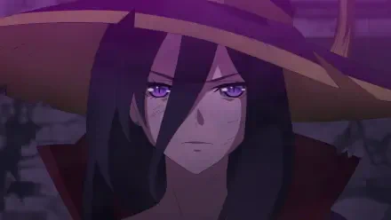 An HD desktop wallpaper featuring a character from The Strongest Magician in the Demon Lord's Army was a Human, showcasing a mysterious figure with long dark hair and piercing eyes.