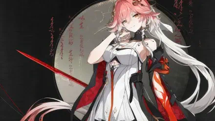 A stunning 4K Ultra HD wallpaper featuring Changli from the video game Wuthering Waves, showcasing her intricate design and striking colors against a dramatic background.