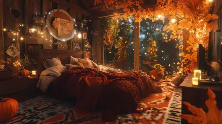 cozy autumn aesthetic bedroom cozy bedroom autumn decor warm lighting HD Desktop Wallpaper | Background Image