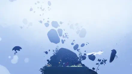 A serene HD PC desktop wallpaper featuring ethereal landscapes and aquatic elements, inspired by the video game Neva, with soft shades of blue and intricate details.