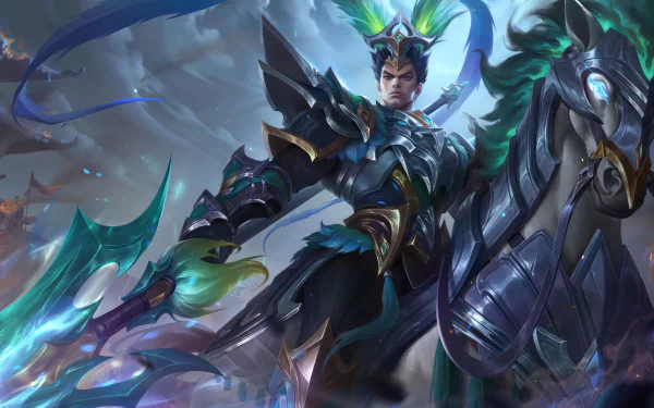 High-definition wallpaper featuring Jarvan IV from League of Legends: Wild Rift, showcasing his dynamic pose and intricate armor against a dramatic background.