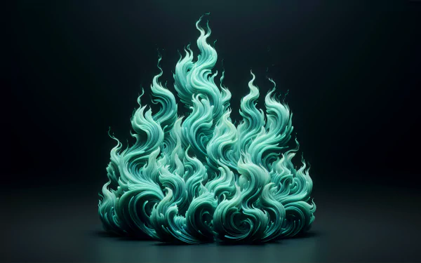 A captivating illustration of swirling teal flames against a dark background, creating a striking visual for a 4K Ultra HD PC desktop wallpaper and background.