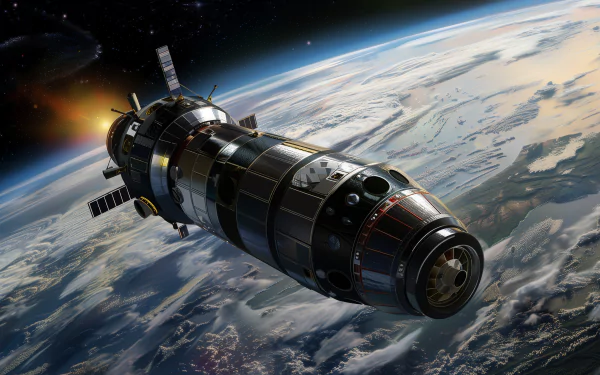 A futuristic spaceship navigates the vastness of space, creating a stunning HD desktop wallpaper that captures the imagination of sci-fi enthusiasts.