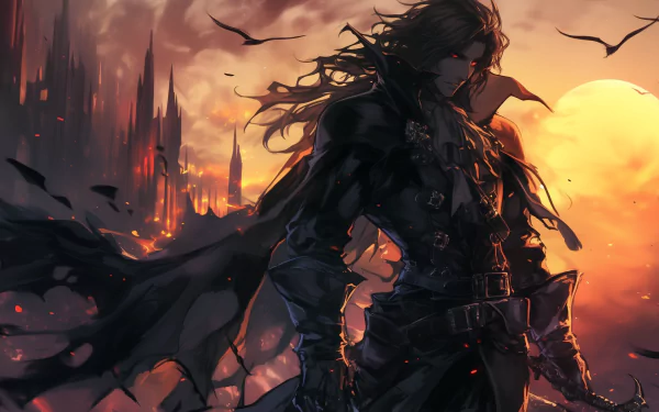 HD desktop wallpaper featuring Gabriel Belmont and Dracula from the anime adaptation of Castlevania, showcasing their iconic characters in a dramatic and striking composition.