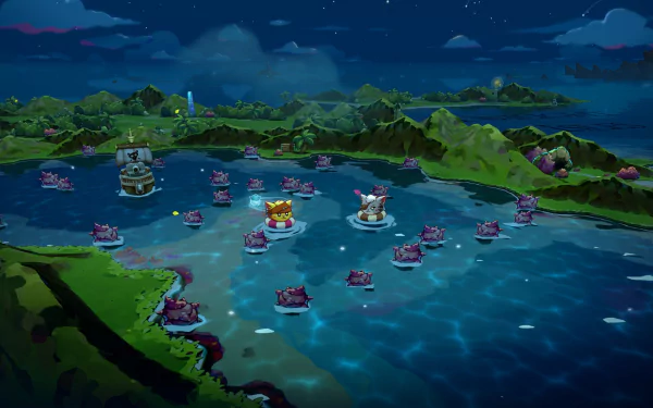 A vibrant HD desktop wallpaper featuring imagery from the video game Cat Quest III, showcasing its charming characters and whimsical environment.