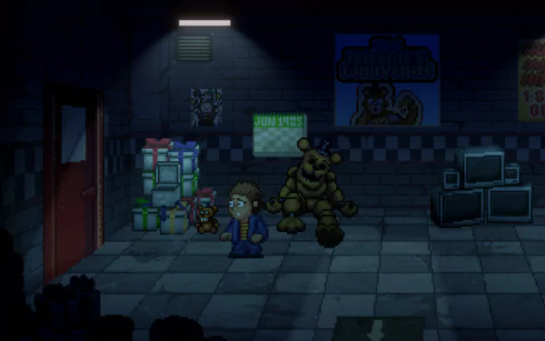 HD wallpaper from the video game Five Nights at Freddy's: Into the Pit, featuring elements and themes from the popular horror franchise.