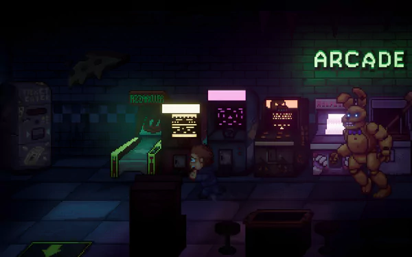 HD desktop wallpaper featuring elements from the video game Five Nights at Freddy's: Into the Pit, capturing the eerie and captivating atmosphere of the game.