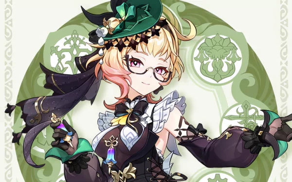 HD desktop wallpaper featuring Emilie from Genshin Impact, vibrant and immersive, showcasing the character in a striking video game setting.