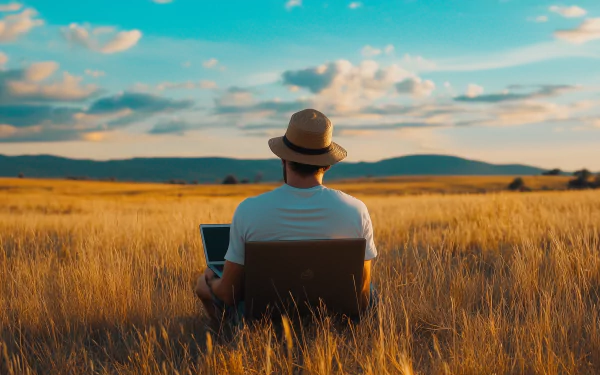 HD wallpaper featuring a programmer and digital nomad, blending technology and travel, creating an inspiring backdrop for work and creativity.