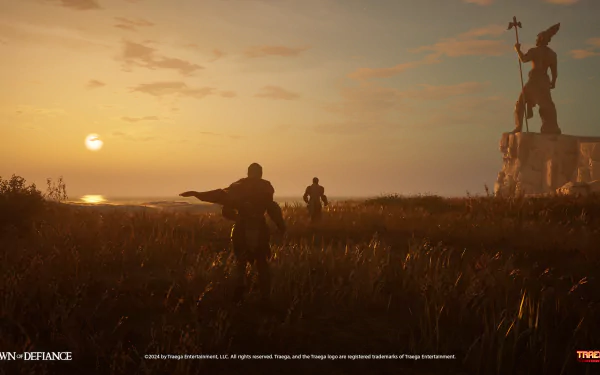 HD desktop wallpaper featuring artwork from the video game Dawn of Defiance, showcasing vibrant visuals and a dynamic gaming atmosphere.