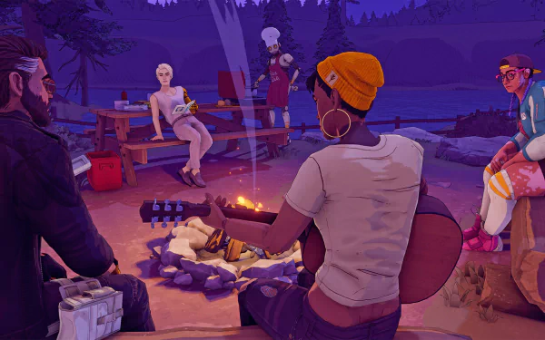 HD desktop wallpaper featuring artwork from the video game Dustborn, showcasing its unique aesthetic and vibrant atmosphere.