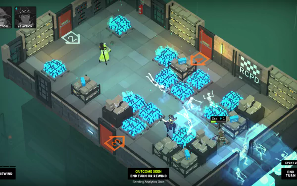 HD desktop wallpaper featuring a scene from Tactical Breach Wizards, showcasing tactical gameplay with glowing elements and strategic movements within a high-tech environment.