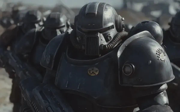 HD desktop wallpaper featuring T-60 power armor from the video game Fallout, showcasing its iconic design against a dynamic background.