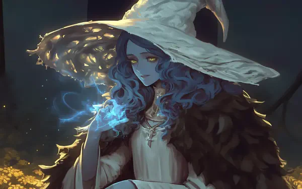 HD desktop wallpaper featuring Ranni the Witch from the video game Elden Ring, showcasing her mystical aura and captivating presence in a beautifully designed backdrop.