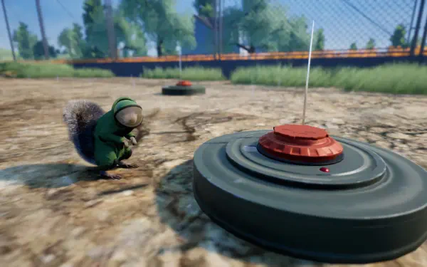 HD desktop wallpaper featuring a dynamic scene from the video game Squirrel with a Gun, showcasing an adventurous squirrel in action.