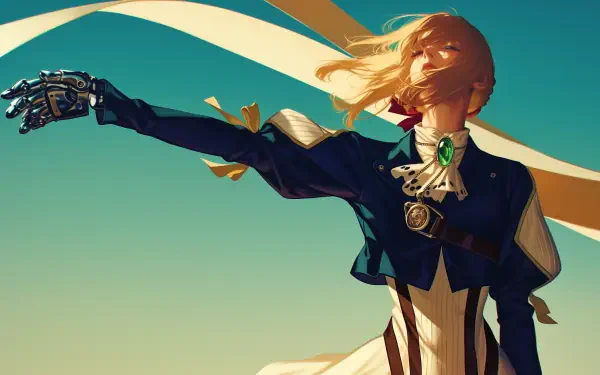 HD wallpaper featuring Violet Evergarden, an anime character known for her emotional journey and beautiful visuals, creating an engaging background for PC desktops.