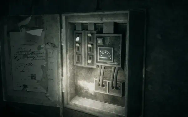 A detailed HD desktop wallpaper featuring an intricate control panel from the video game Hollowbody, showcasing weathered textures and an atmospheric design.