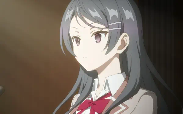 Anime HD desktop wallpaper featuring Ayano Kimishima from Alya Sometimes Hides Her Feelings in a school uniform with a soft, contemplative expression.