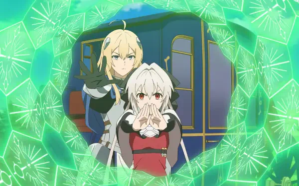 Anime-themed HD desktop wallpaper featuring two characters, one with blonde hair and the other with silver hair, surrounded by a vibrant green shield effect. Titled I Parry Everything.