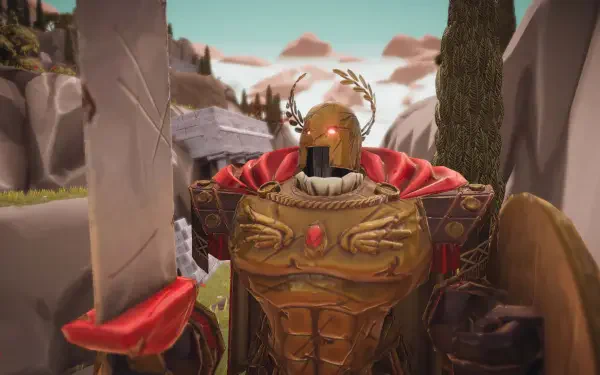 HD PC desktop wallpaper from the video game Toy Tactics featuring a detailed armored character wielding a large sword in a rugged, mountainous environment.