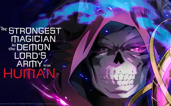 A striking HD wallpaper featuring artwork from The Strongest Magician in the Demon Lord's Army was a Human, showcasing a mysterious character with a skull face and vibrant colors.