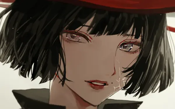 A HD desktop wallpaper featuring I-No from the video game Guilty Gear Strive, showcasing her distinctive style and captivating expression. A striking addition for any game fan.