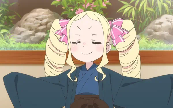 HD PC desktop wallpaper featuring Beatrice from the anime Re:Zero - Starting Life in Another World, shown with a serene expression and traditional attire in a garden setting.