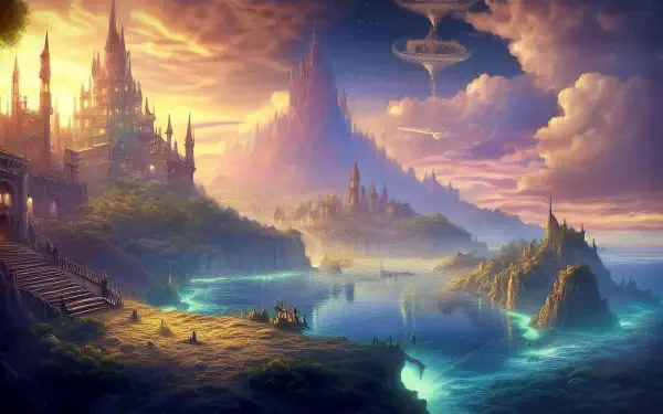 Kingdom sunset fantasy landscape castle fantasy landscape HD Desktop Wallpaper | Background Image
