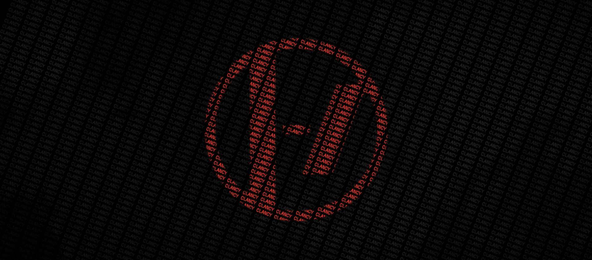 Red Twenty One Pilots logo formed from tiny red text on a black textured background — 2K Quad HD PC desktop wallpaper referencing Clancy.