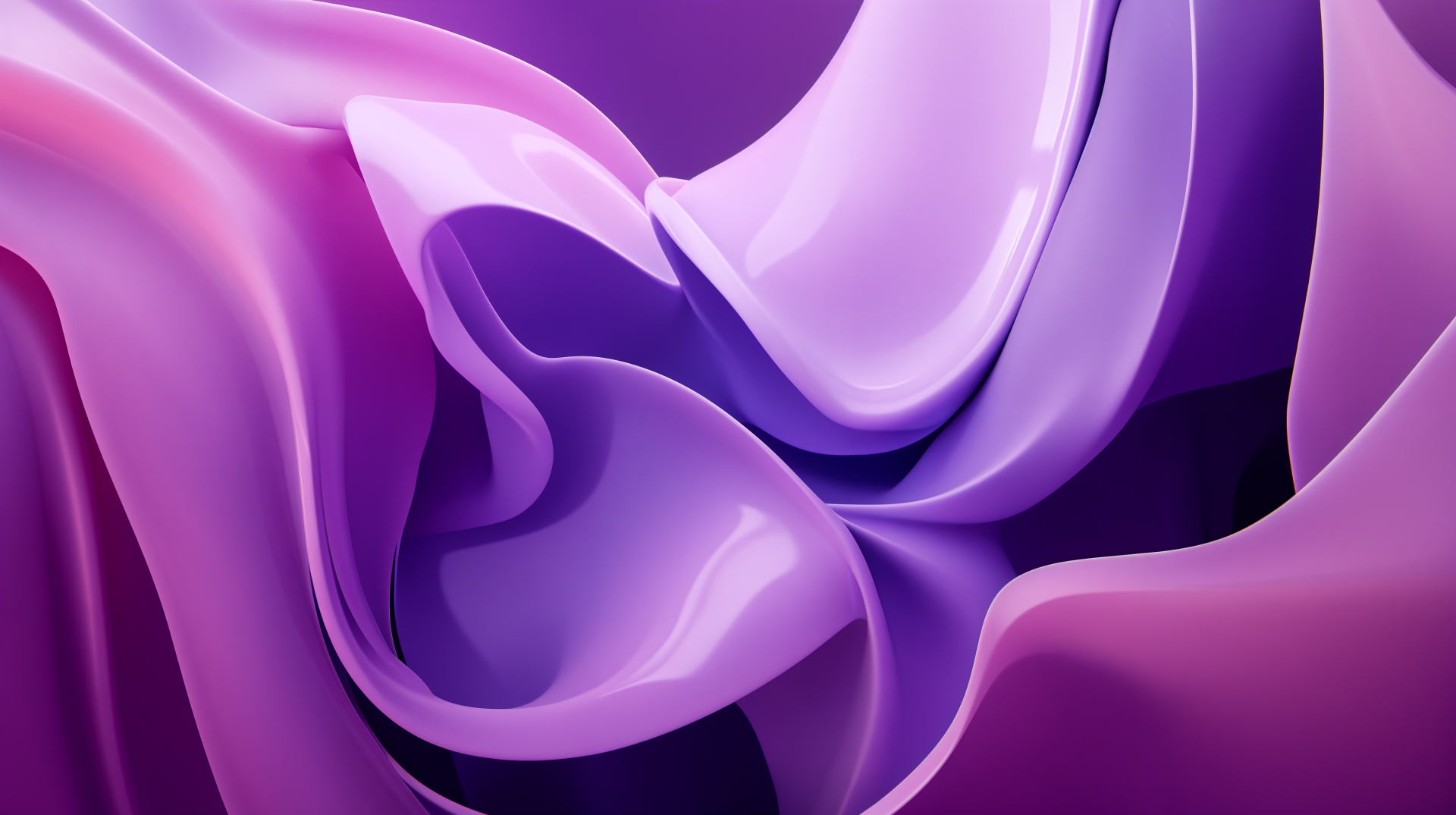 Abstract purple swirls create a fluid and dynamic composition, showcasing rich gradients and glossy textures, perfect for a 4K Ultra HD PC desktop wallpaper and background.