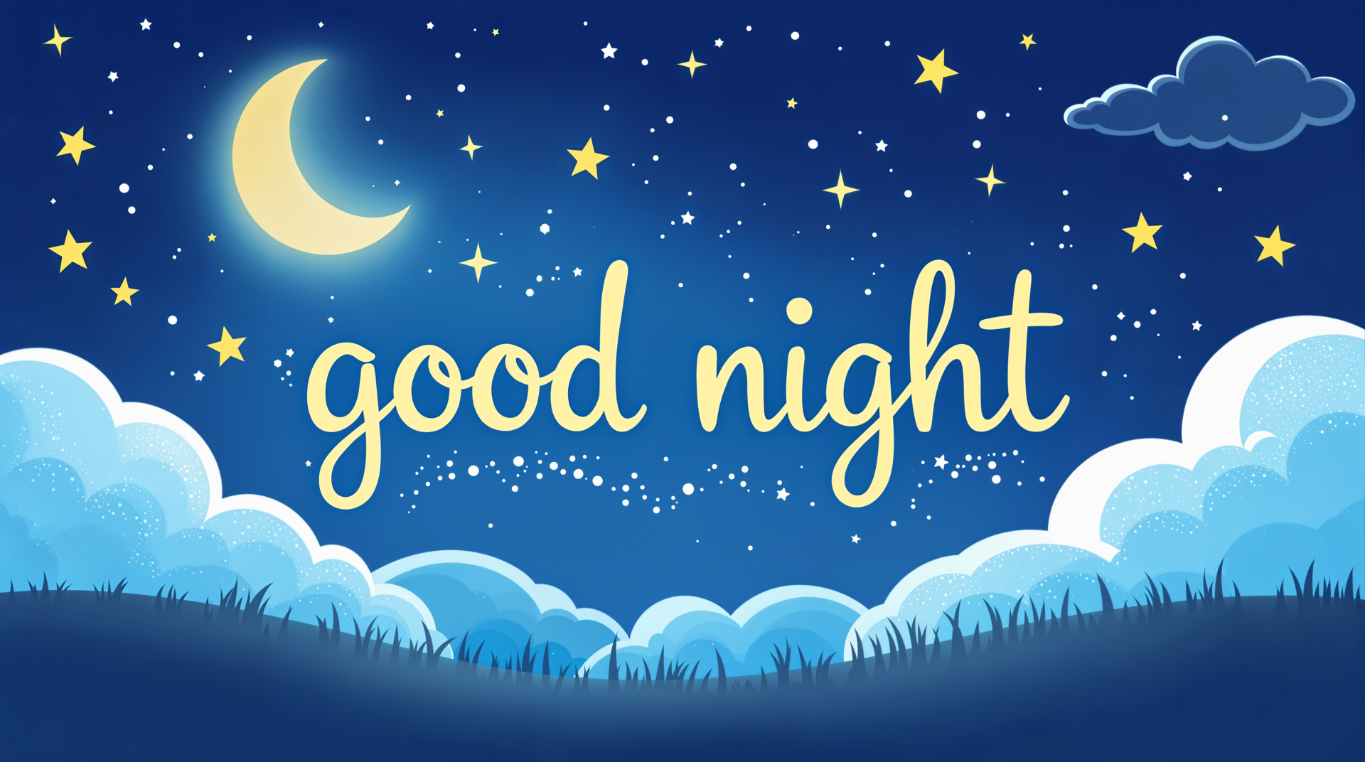A serene 4K Ultra HD wallpaper featuring a moonlit sky with stars, clouds, and the text good night, creating a peaceful evening ambiance.