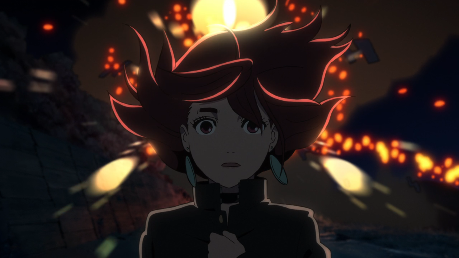 HD anime desktop wallpaper featuring Momo Ayase from Dandadan, with dramatic lighting and a glowing, intense background.